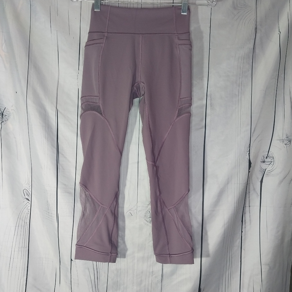 Lululemon Forget The Sweat Tight 25" Womens 10 High Rise Purple Mesh Yoga Pants